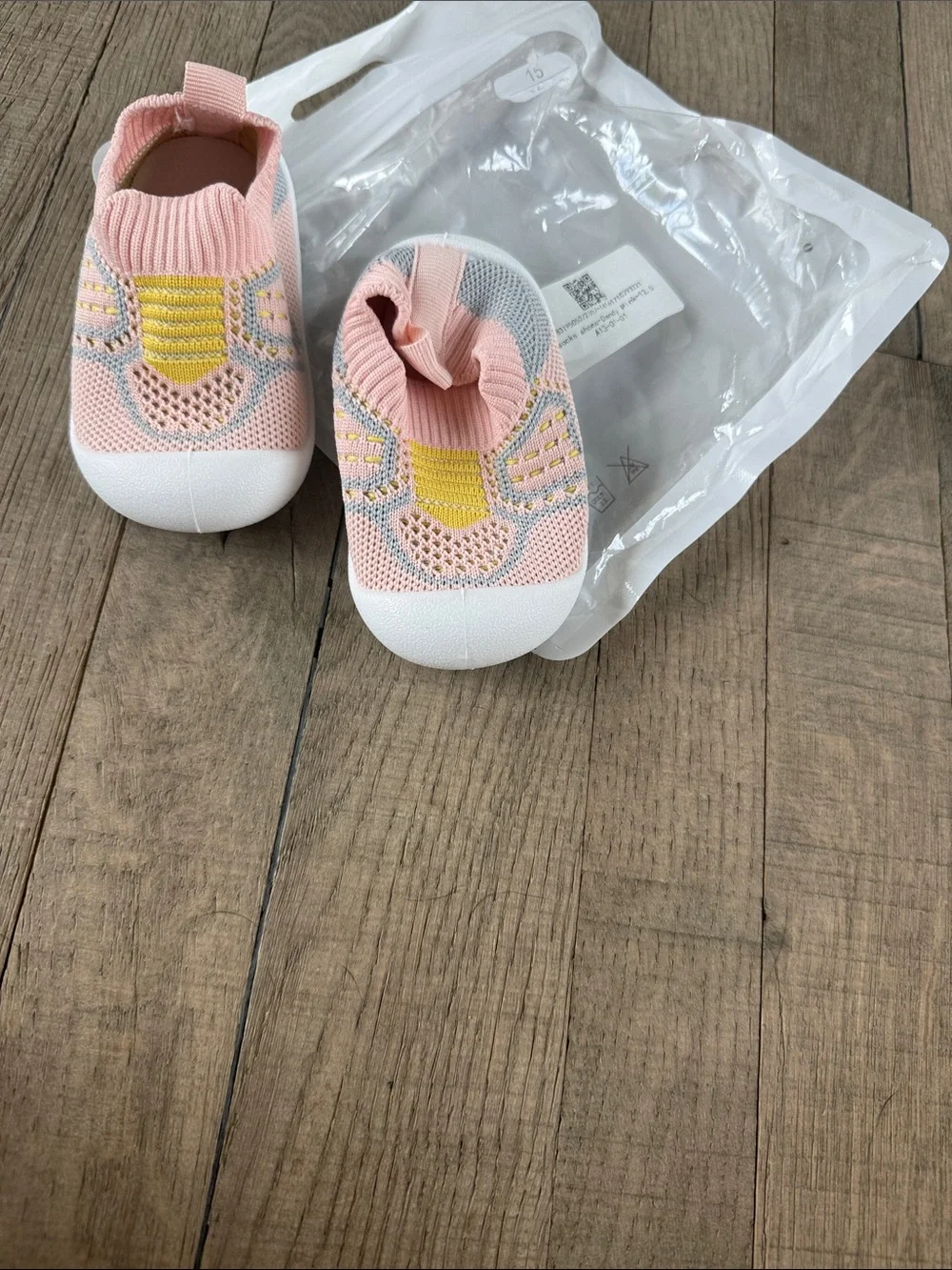 Baby Knit Slip-On Walker Shoes in Pink with Yellow Accent